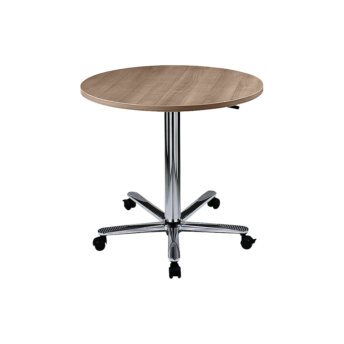 Canteen table, height adjustable – eurokraft pro, chrome plated frame, walnut finish-5