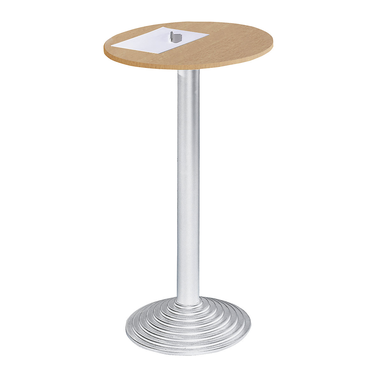 Canteen table with cast iron base, 1 tabletop, beech finish, aluminium coloured column-3