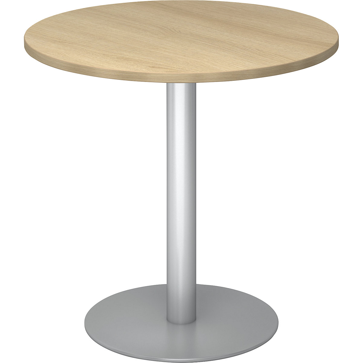 Conference table, Ø 800 mm, 755 mm high, silver frame, tabletop in oak finish-3