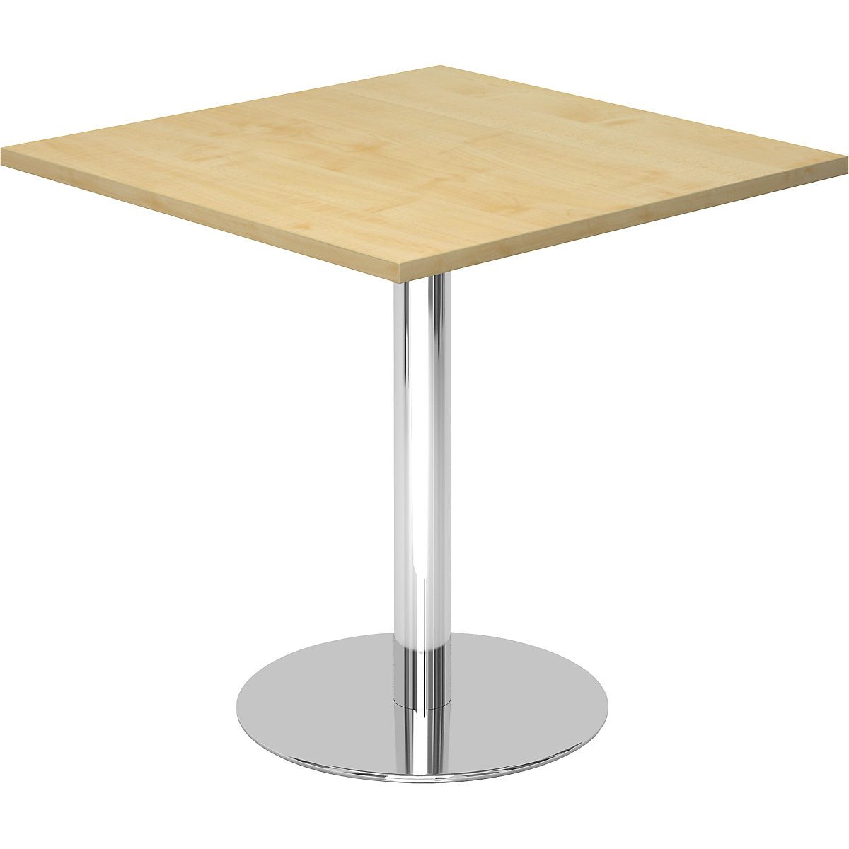 Conference table, LxW 800 x 800 mm, 755 mm high, chrome plated frame, tabletop in maple finish-5