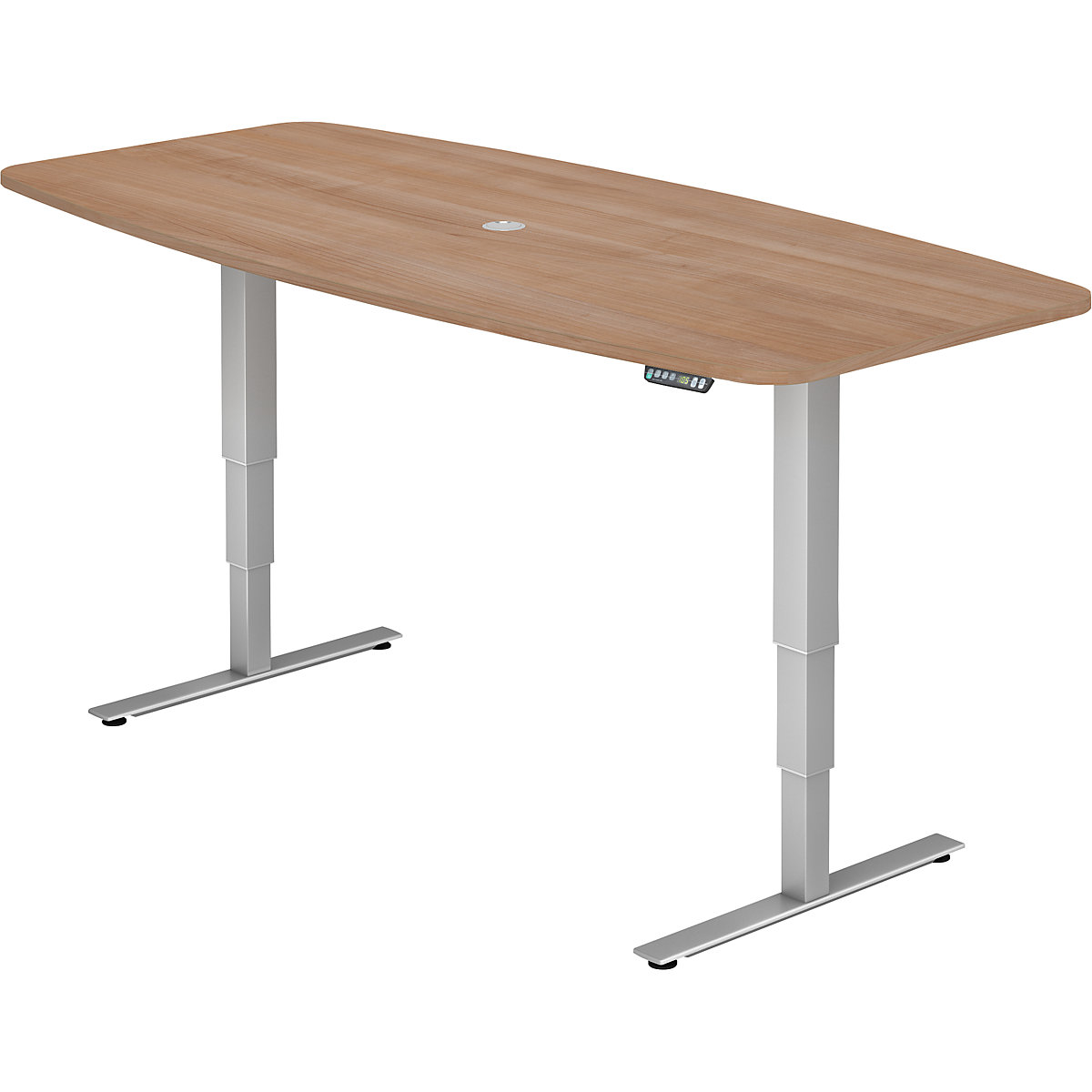 Conference table, WxD 2200 x 1030 mm, electric height adjustment from 620 – 1270 mm, walnut finish-6