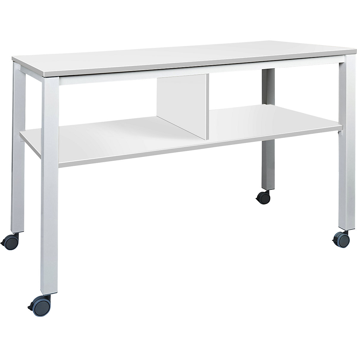 E2008 multifunctional table, mobile, frame in white, worktop in white-7