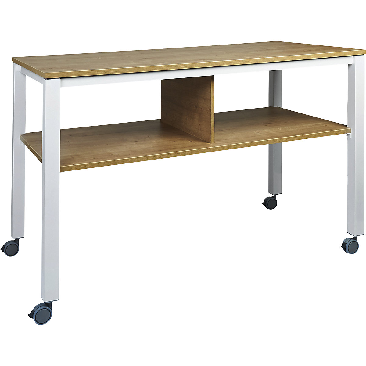 E2008 multifunctional table, mobile, frame in white, worktop in oak finish-9
