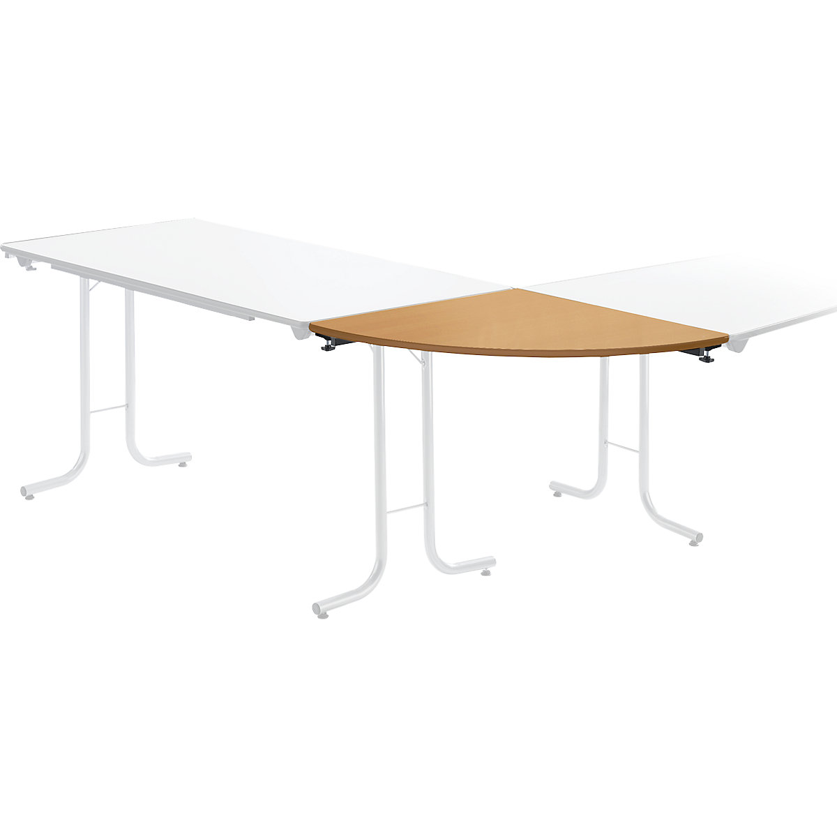 Extension table for folding table, quarter circle top, 700 x 700 mm, black frame, beech finish tabletop-5
