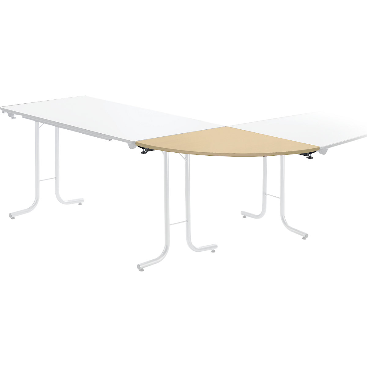Extension table for folding table, quarter circle top, 700 x 700 mm, black frame, maple finish tabletop-4