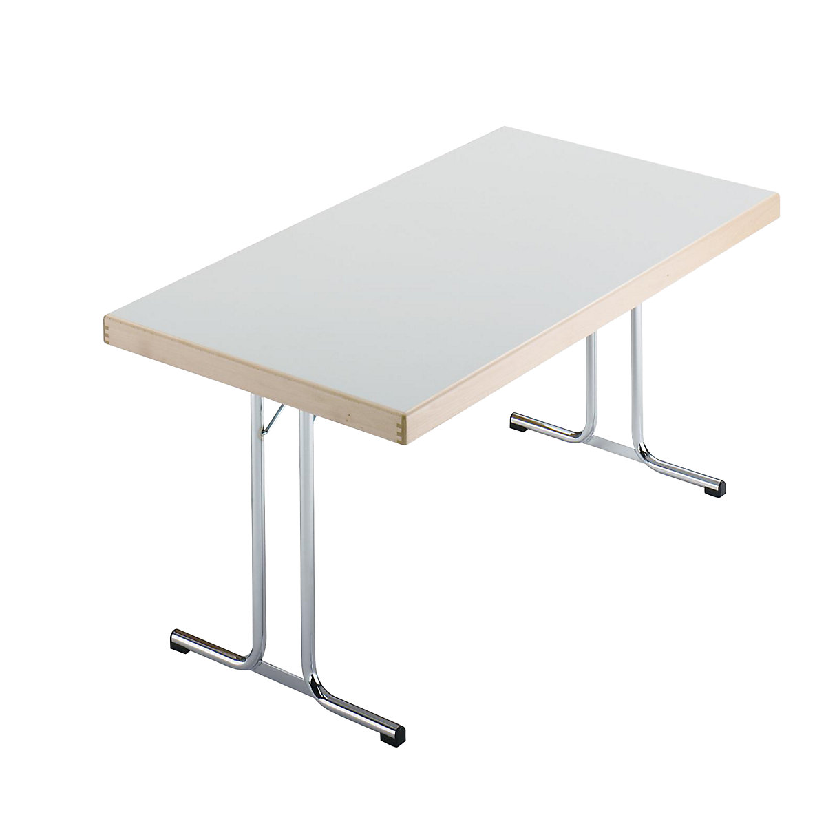 Folding table, double T-foot stand, 1200x800 mm, chrome-plated frame, light grey panel-8