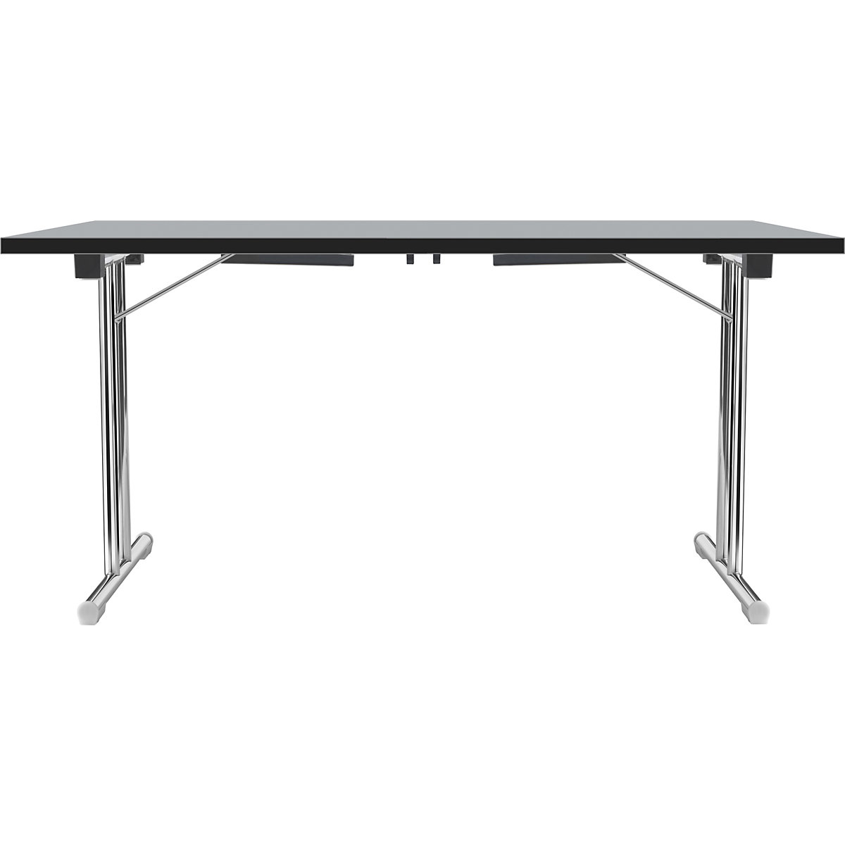Folding table with double T base, tubular steel frame, chrome plated, light grey/black, WxD 1200 x 600 mm-5
