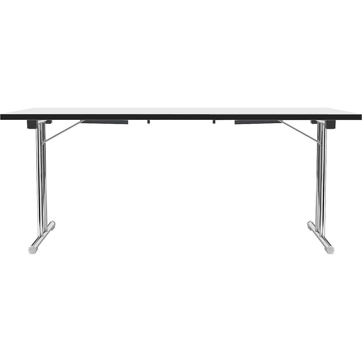 Folding table with double T base, tubular steel frame, chrome plated, white/black, WxD 1800 x 800 mm-6