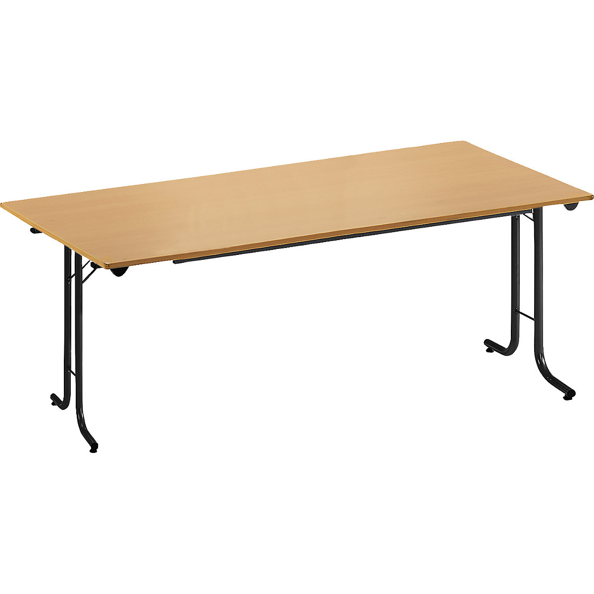 Folding table, with rounded edges, round tubular frame, rectangular top, 1600 x 700 mm, black frame, beech finish tabletop-10