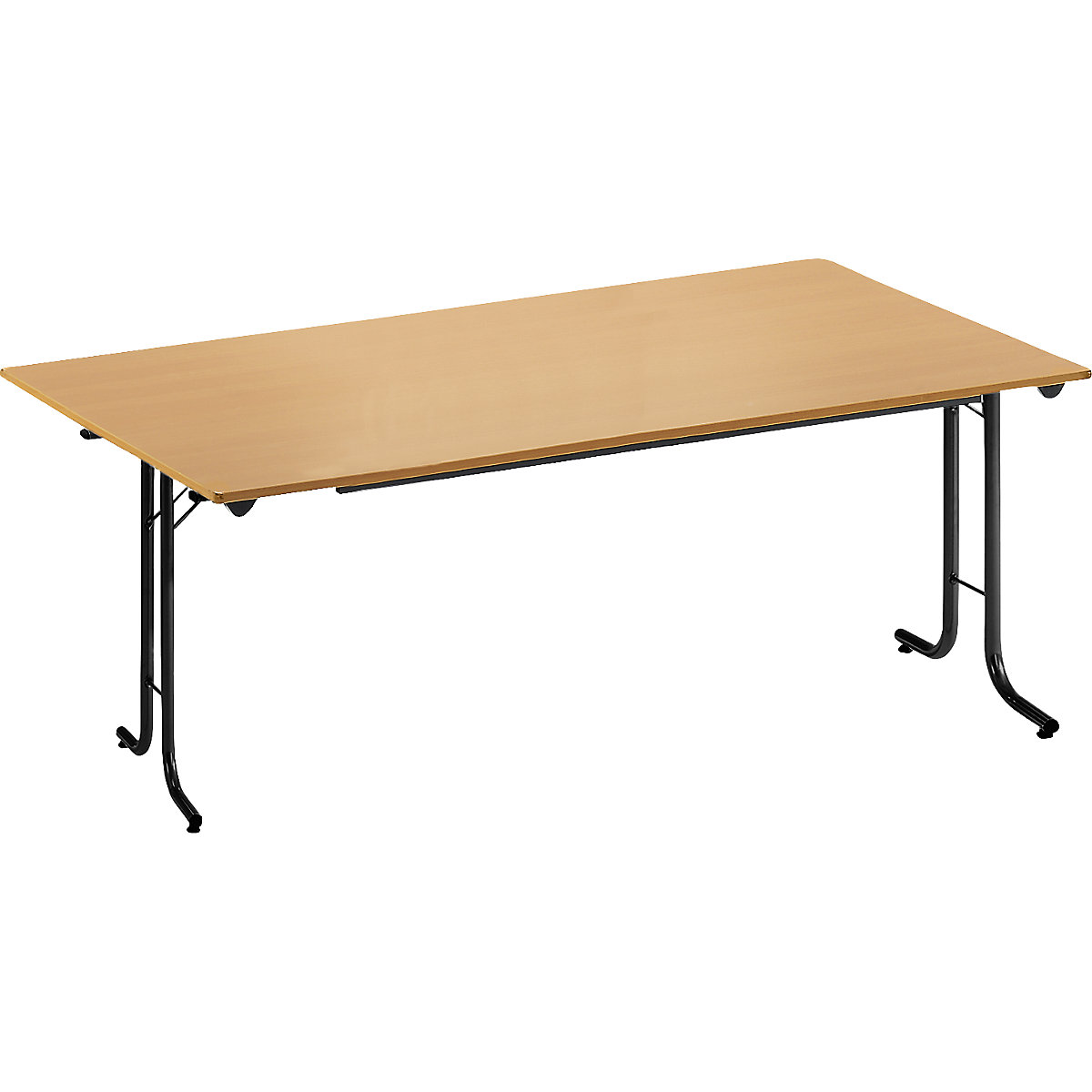 Folding table, with rounded edges, round tubular frame, rectangular top, 1600 x 800 mm, black frame, beech finish tabletop-11