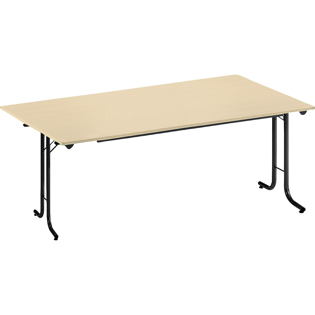 Folding table, with rounded edges, round tubular frame, rectangular top, 1600 x 800 mm, black frame, maple finish tabletop-5