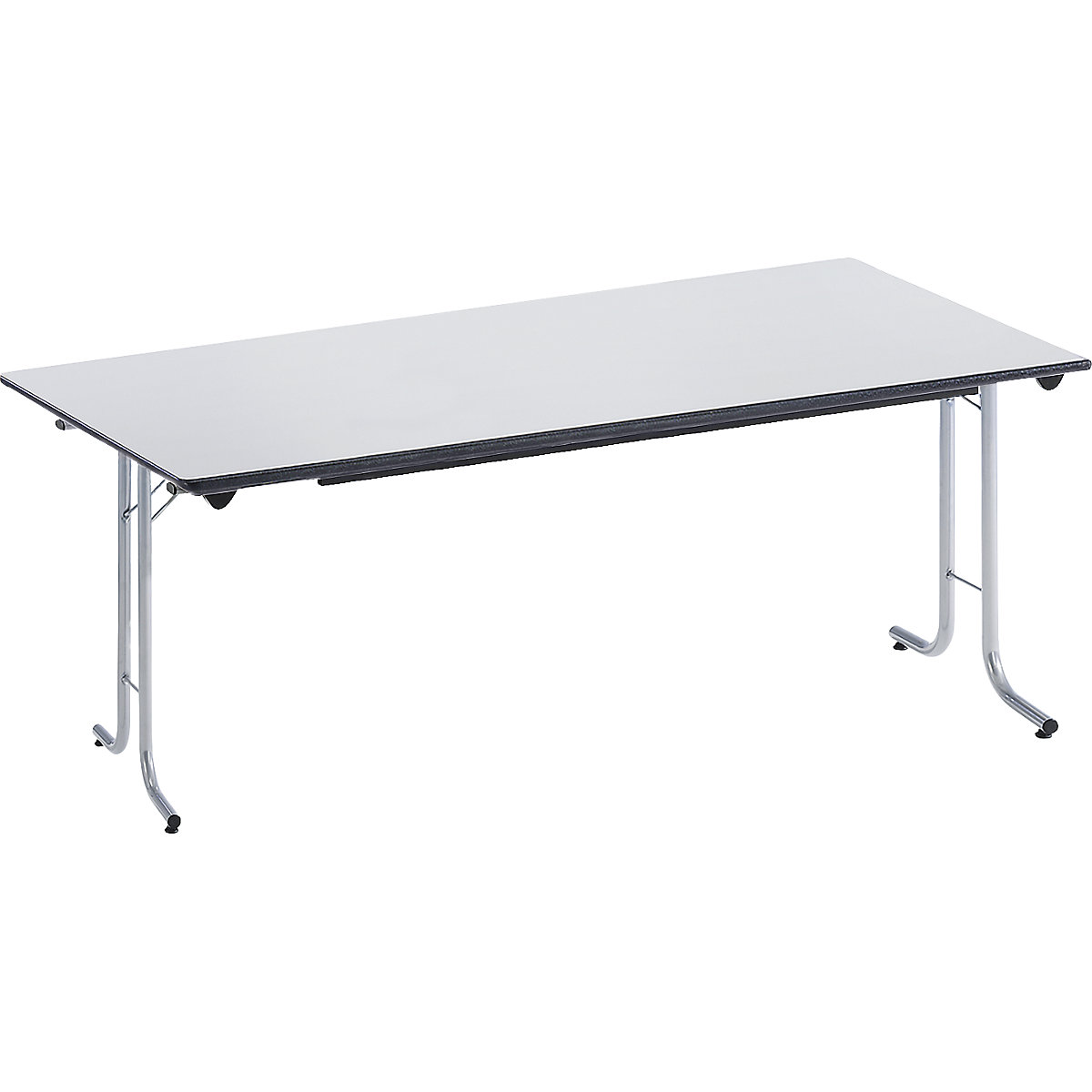 Folding table, with rounded edges, round tubular frame, rectangular top, 1600 x 700 mm, aluminium coloured frame, light grey tabletop-9