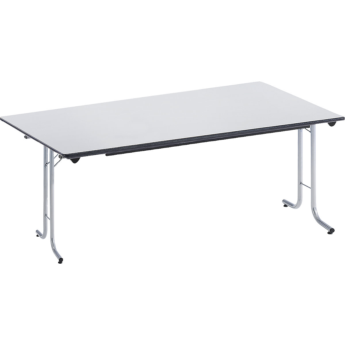 Folding table, with rounded edges, round tubular frame, rectangular top, 1600 x 800 mm, aluminium coloured frame, light grey tabletop-6