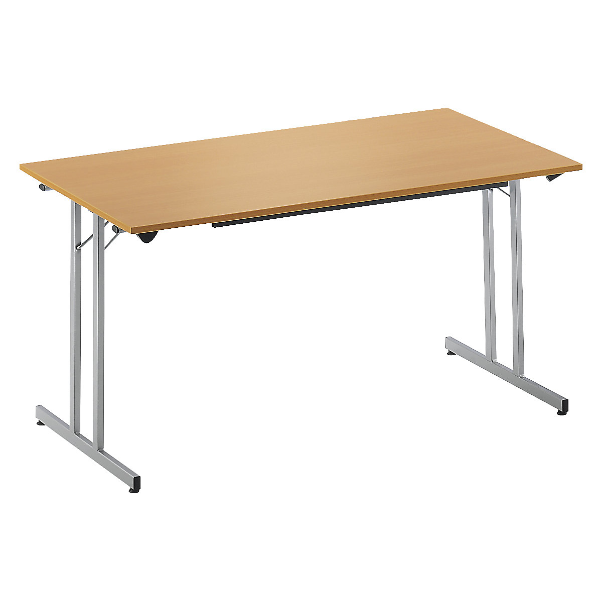 STANDARD folding table, rectangular frame with height adjustment screws, 1200 x 600 mm, aluminium coloured frame, beech finish tabletop-3