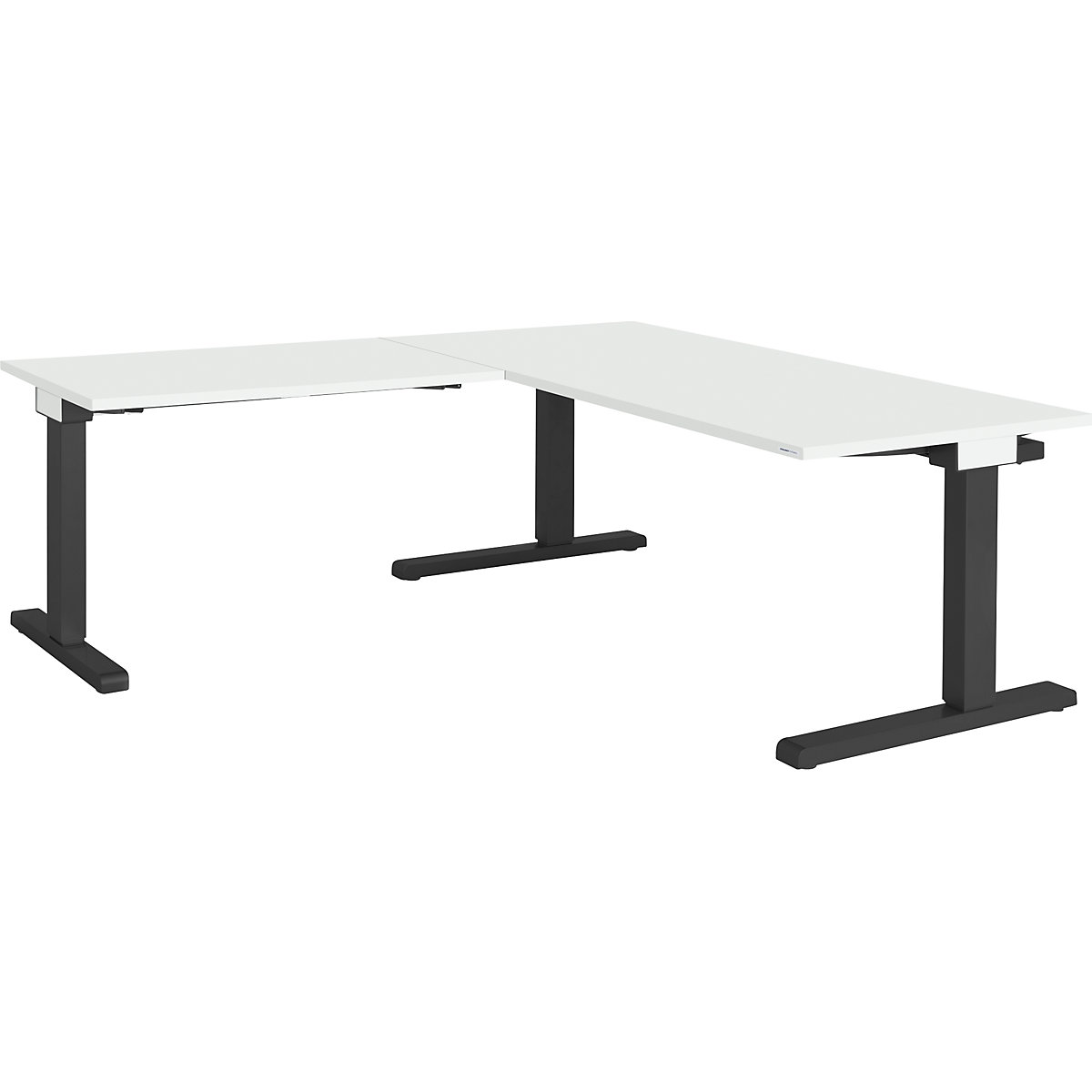 Desk, interlinked – mauser, WxD 1600 x 800 mm, angled extension on left (width 1000 mm), light grey top, charcoal frame-3
