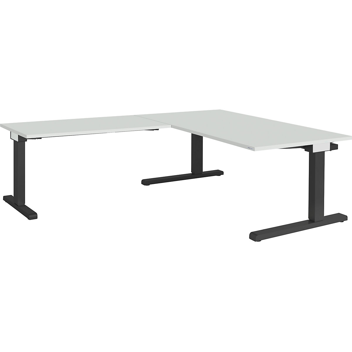 Desk, interlinked – mauser, WxD 1600 x 900 mm, angled extension on left (width 1200 mm), light grey top, charcoal frame-3