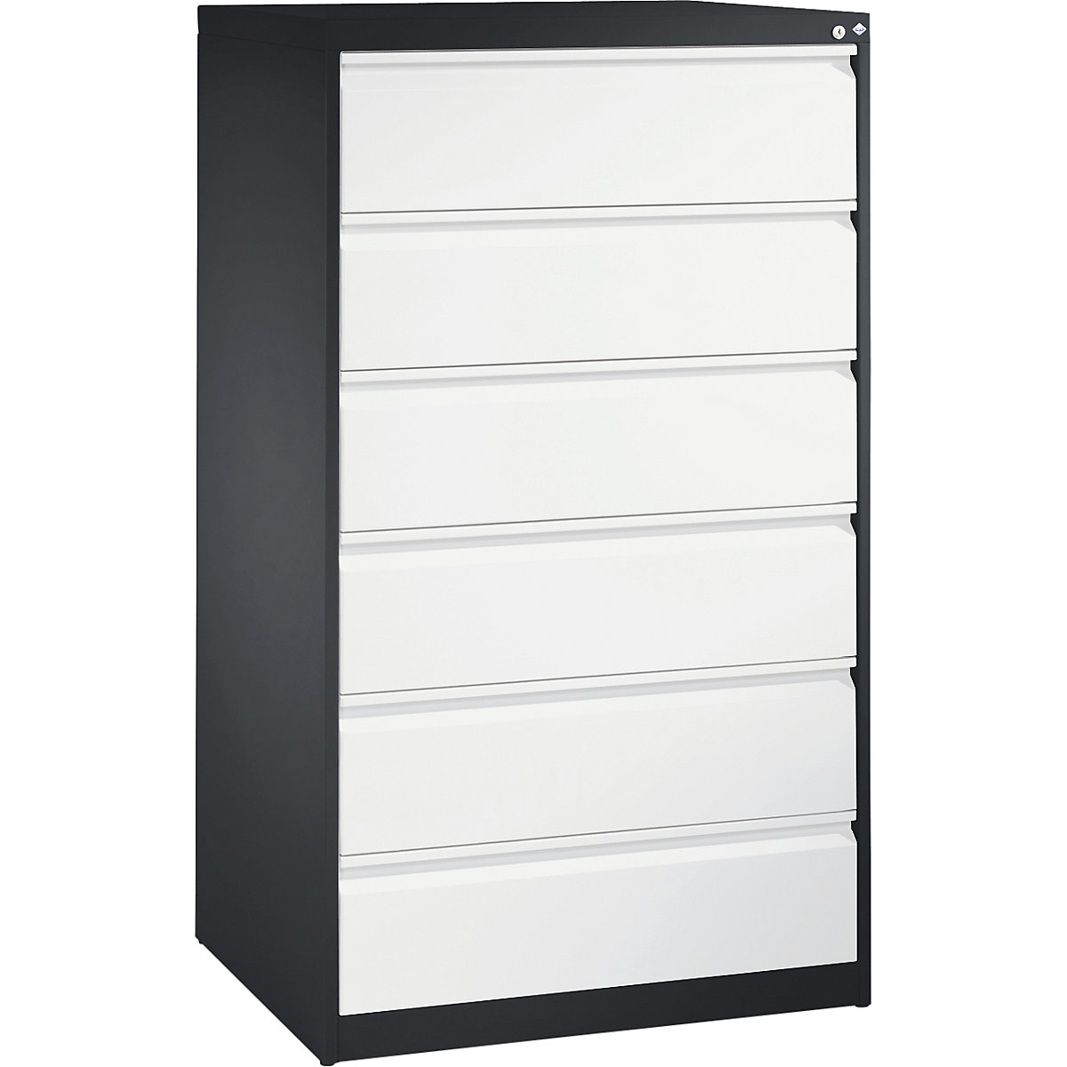 ACURADO index card cabinet – C+P, 3 track, 6 drawers, black grey / traffic white-7