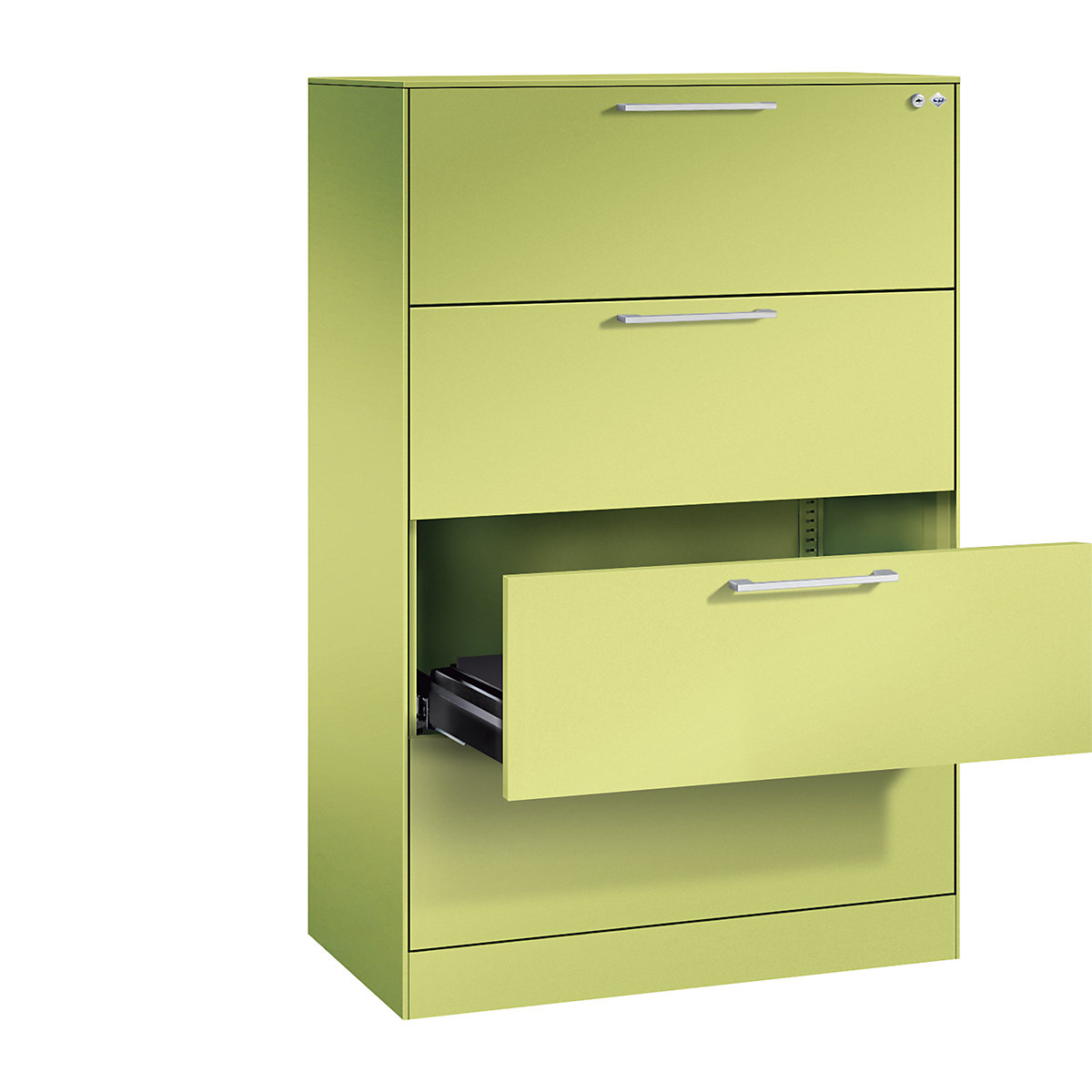 ASISTO card file cabinet – C+P, height 1292 mm, with 4 drawers, A4 landscape, viridian green/viridian green-19