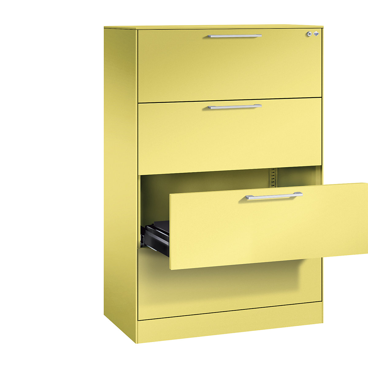 ASISTO card file cabinet – C+P, height 1292 mm, with 4 drawers, A4 landscape, sulphur yellow/sulphur yellow-4