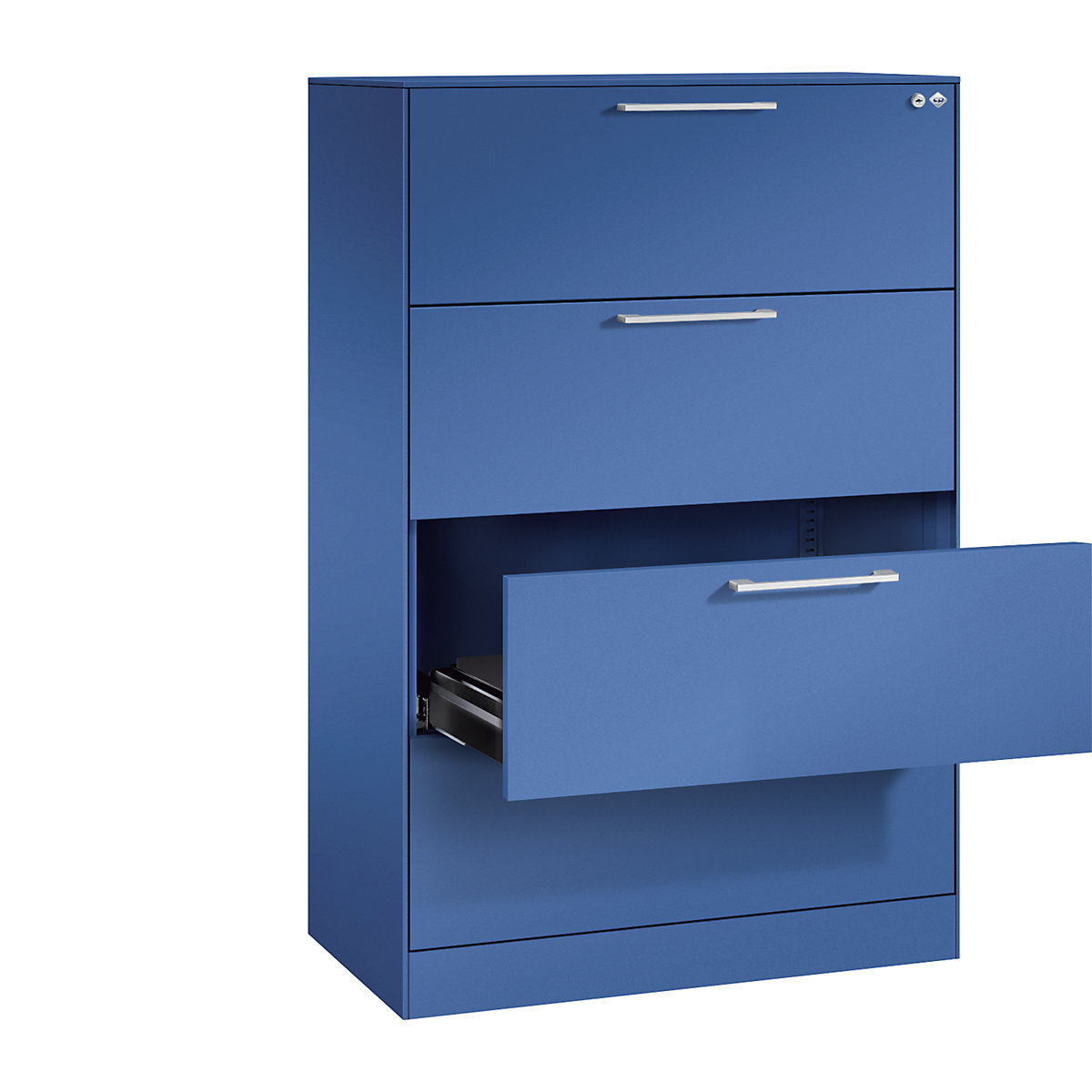 ASISTO card file cabinet – C+P, height 1292 mm, with 4 drawers, A4 landscape, gentian blue/gentian blue-12
