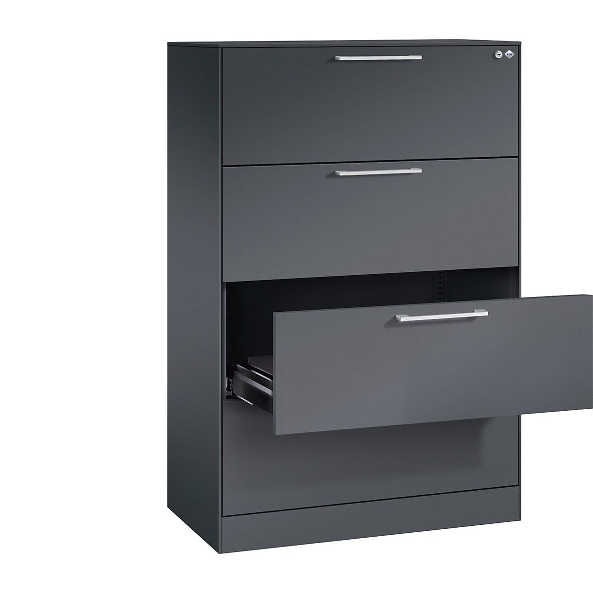 ASISTO card file cabinet – C+P, height 1292 mm, with 4 drawers, A4 landscape, black grey/black grey-6