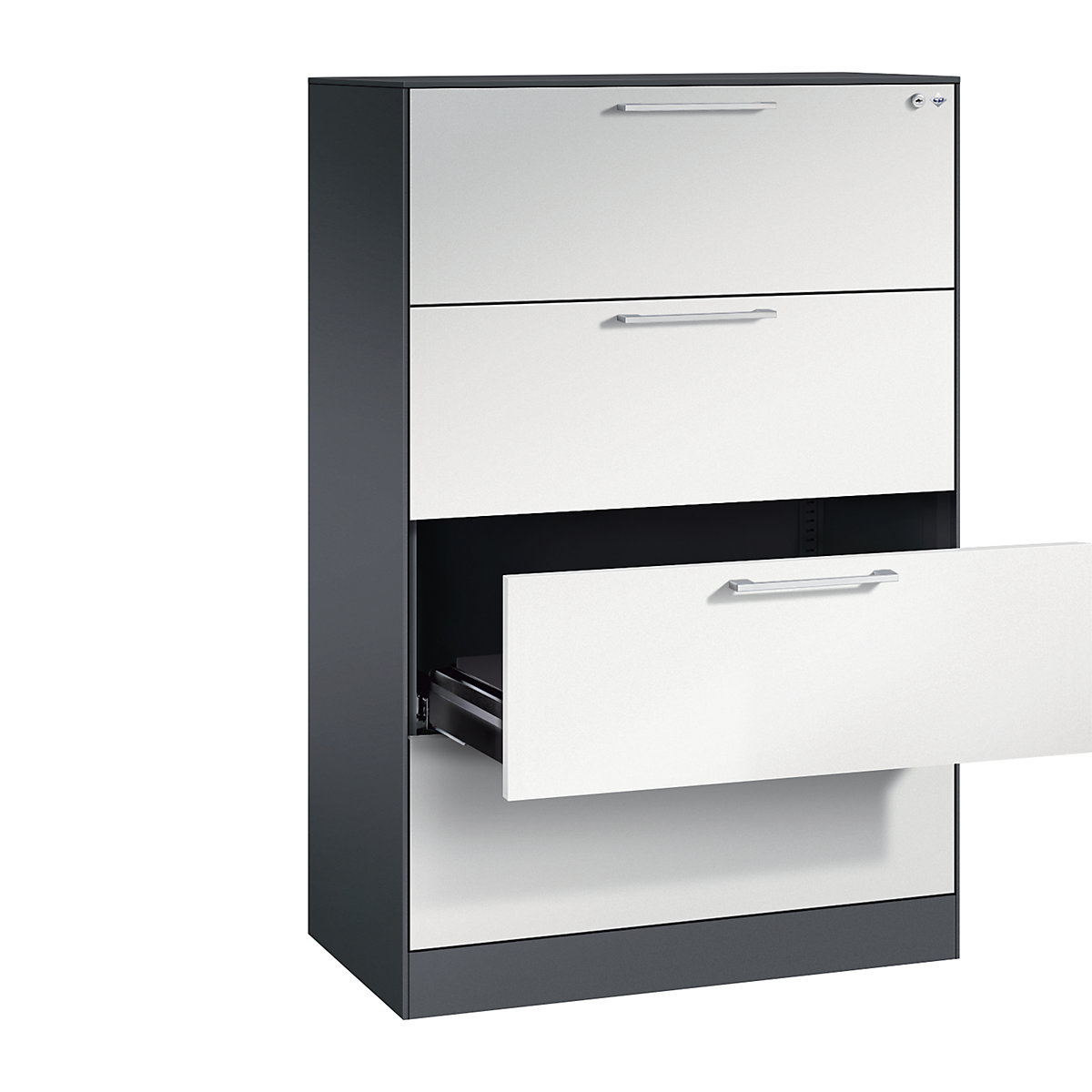 ASISTO card file cabinet – C+P, height 1292 mm, with 4 drawers, A4 landscape, black grey/light grey-10