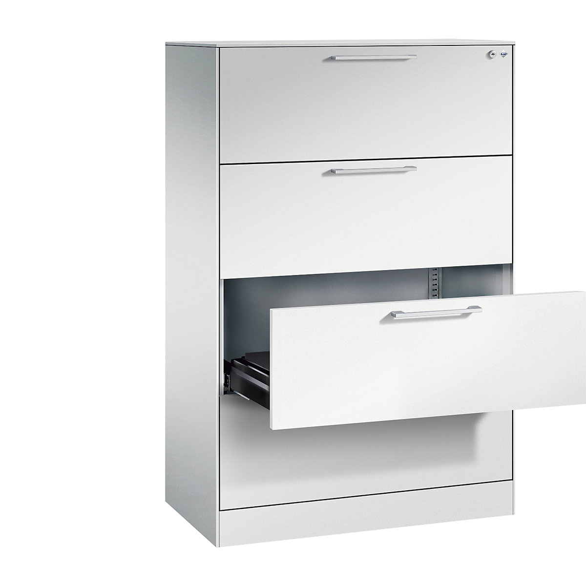 ASISTO card file cabinet – C+P, height 1292 mm, with 4 drawers, A4 landscape, light grey/light grey-18