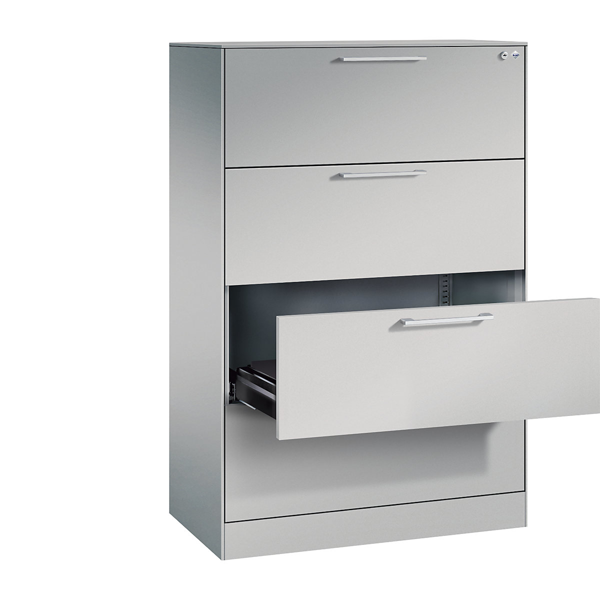 ASISTO card file cabinet – C+P, height 1292 mm, with 4 drawers, A4 landscape, white aluminium/white aluminium-3