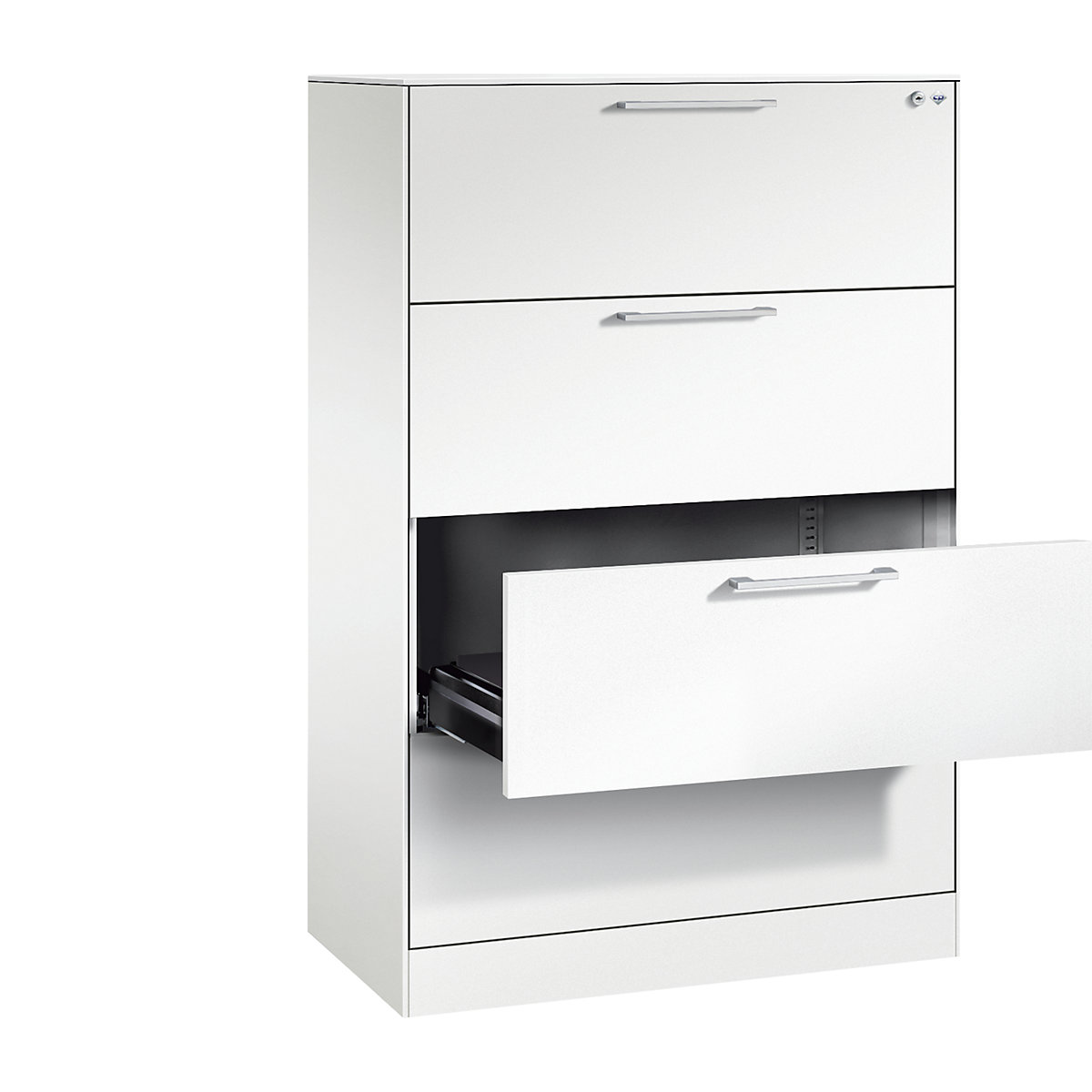 ASISTO card file cabinet – C+P, height 1292 mm, with 4 drawers, A4 landscape, traffic white/traffic white-17