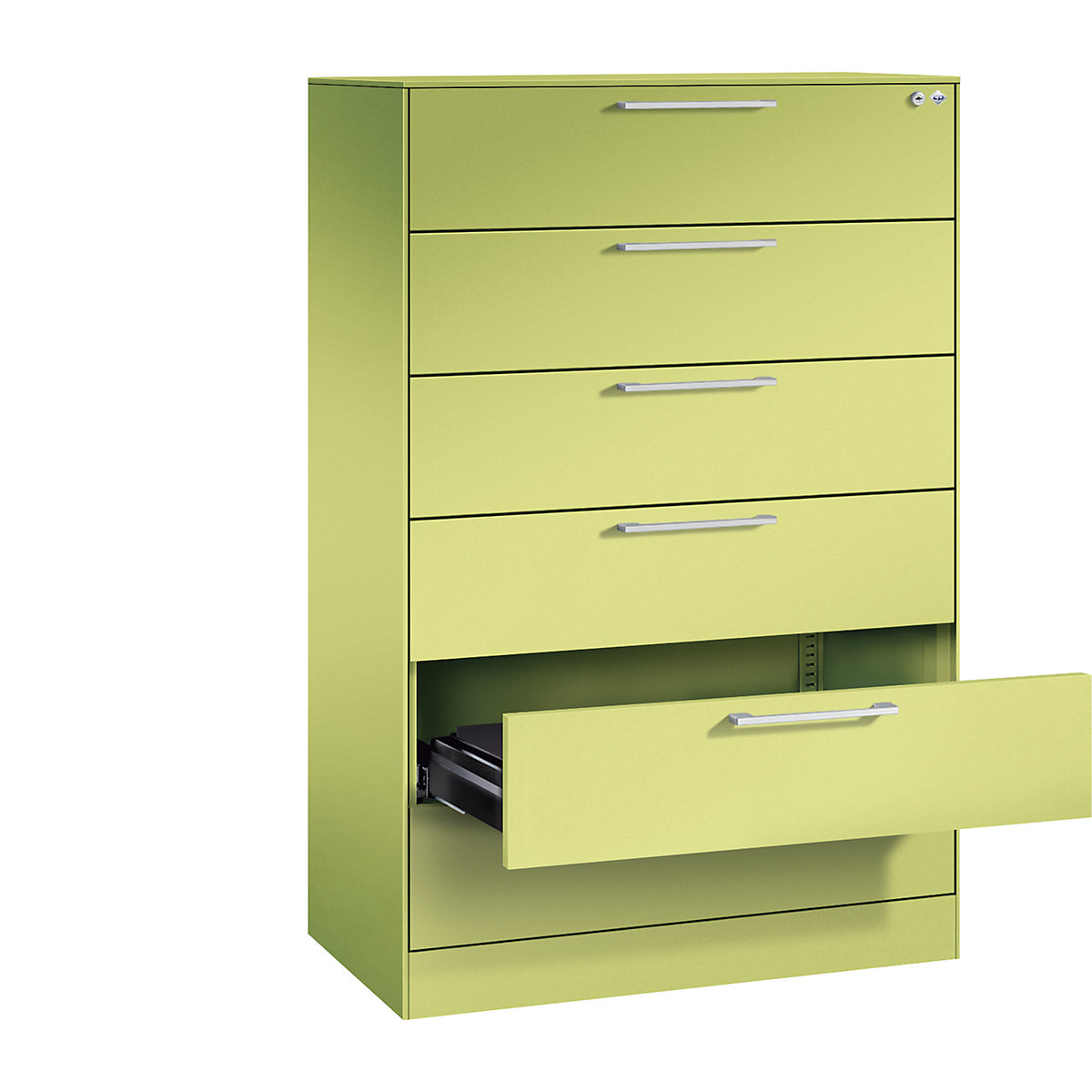 ASISTO card file cabinet – C+P, height 1292 mm, with 6 drawers, A5 landscape, viridian green/viridian green-11