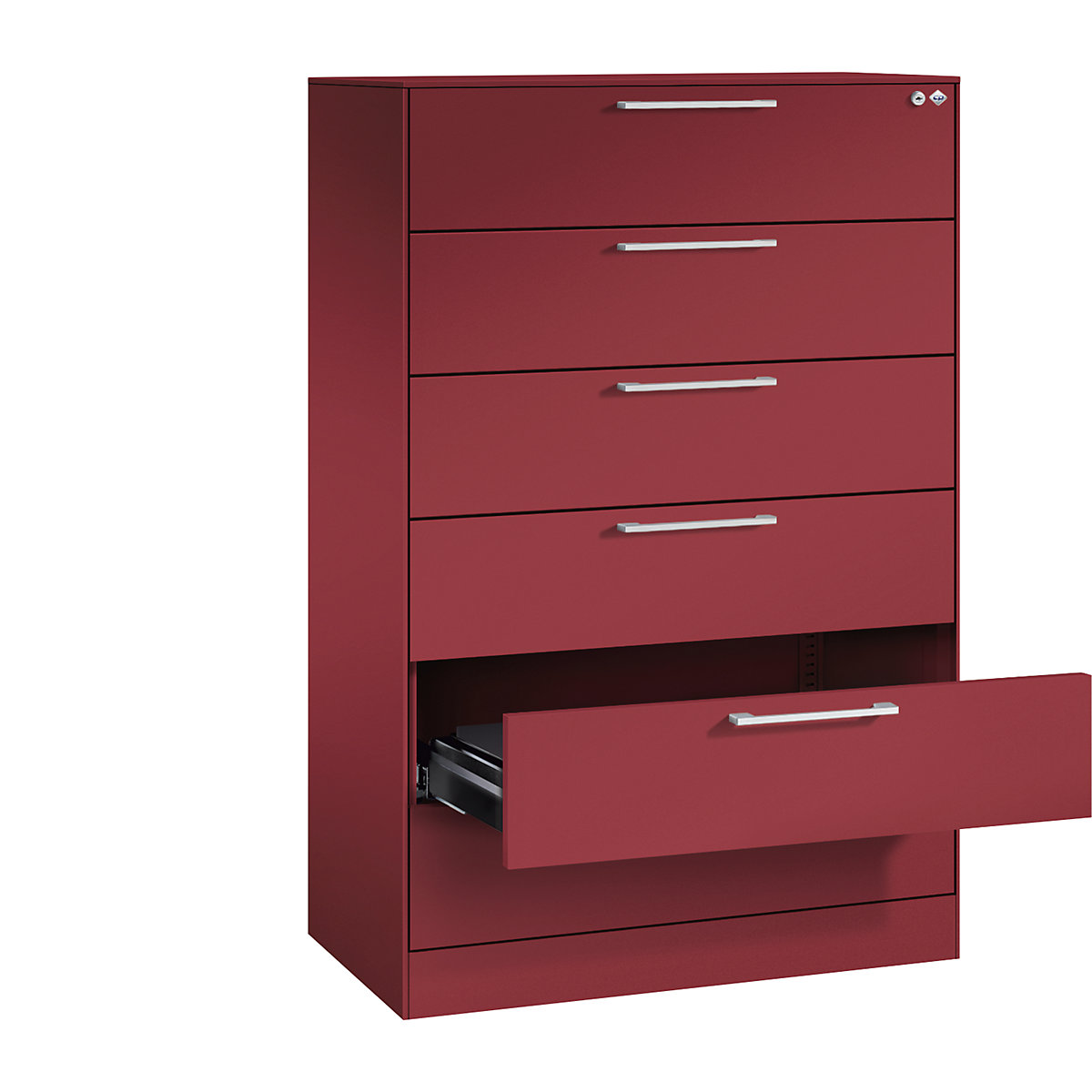 ASISTO card file cabinet – C+P, height 1292 mm, with 6 drawers, A5 landscape, ruby red/ruby red-19