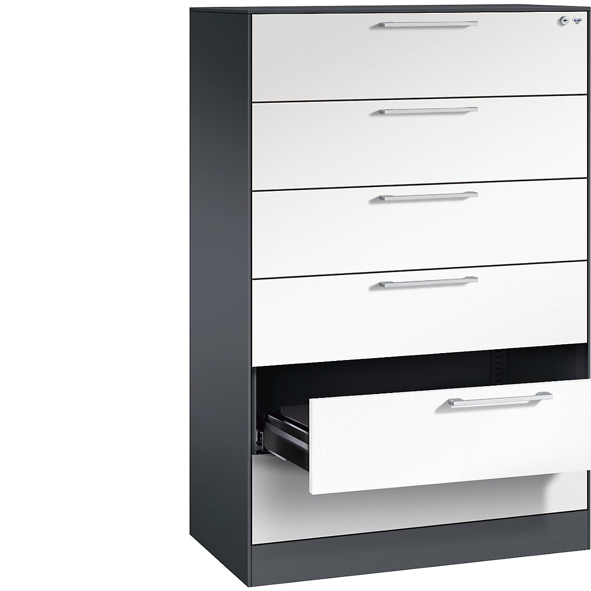 ASISTO card file cabinet – C+P, height 1292 mm, with 6 drawers, A5 landscape, black grey/white-16