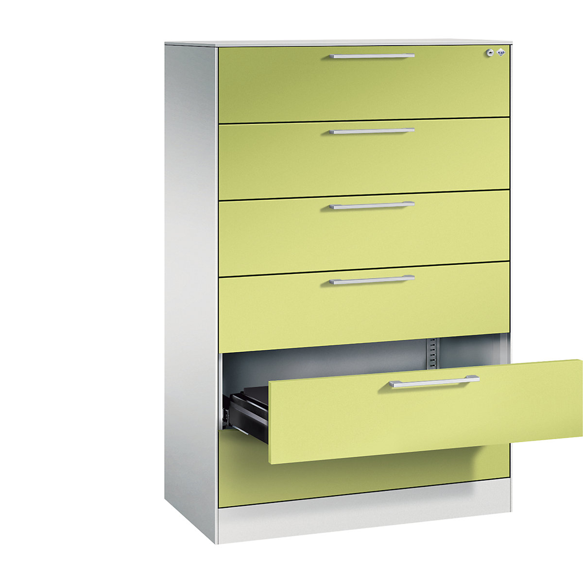 ASISTO card file cabinet – C+P, height 1292 mm, with 6 drawers, A5 landscape, light grey/viridian green-10