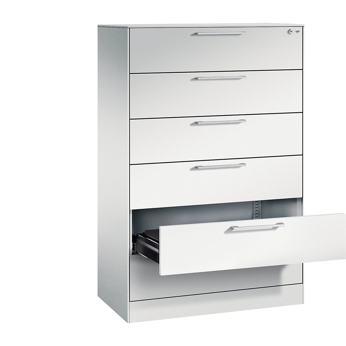 ASISTO card file cabinet – C+P, height 1292 mm, with 6 drawers, A5 landscape, light grey/light grey-12
