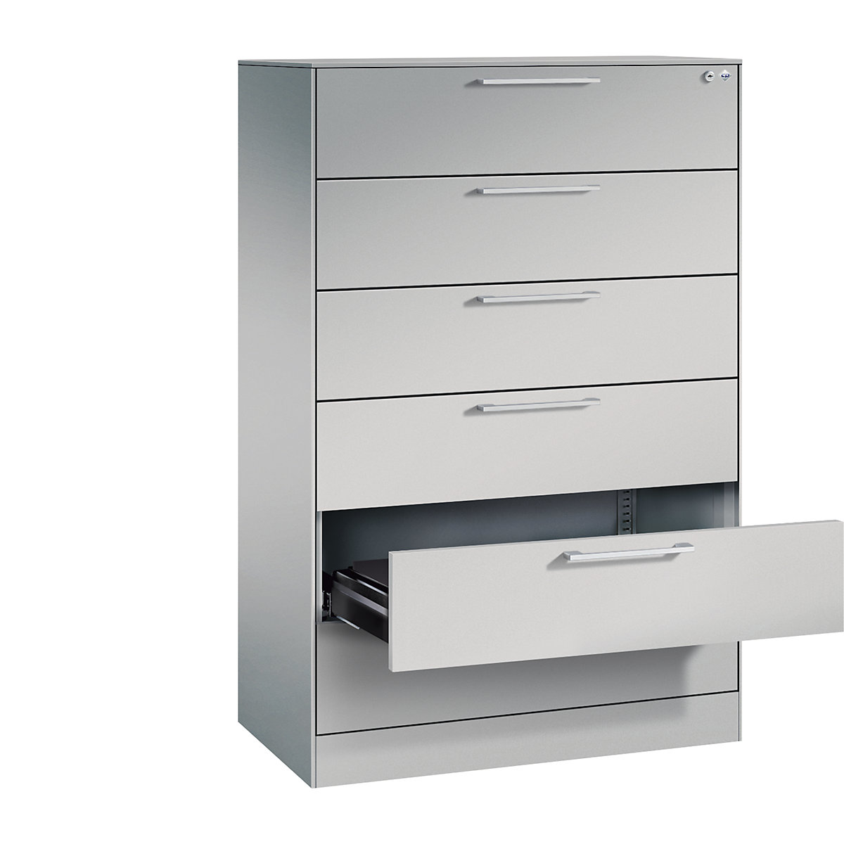 ASISTO card file cabinet – C+P, height 1292 mm, with 6 drawers, A5 landscape, white aluminium/white aluminium-8