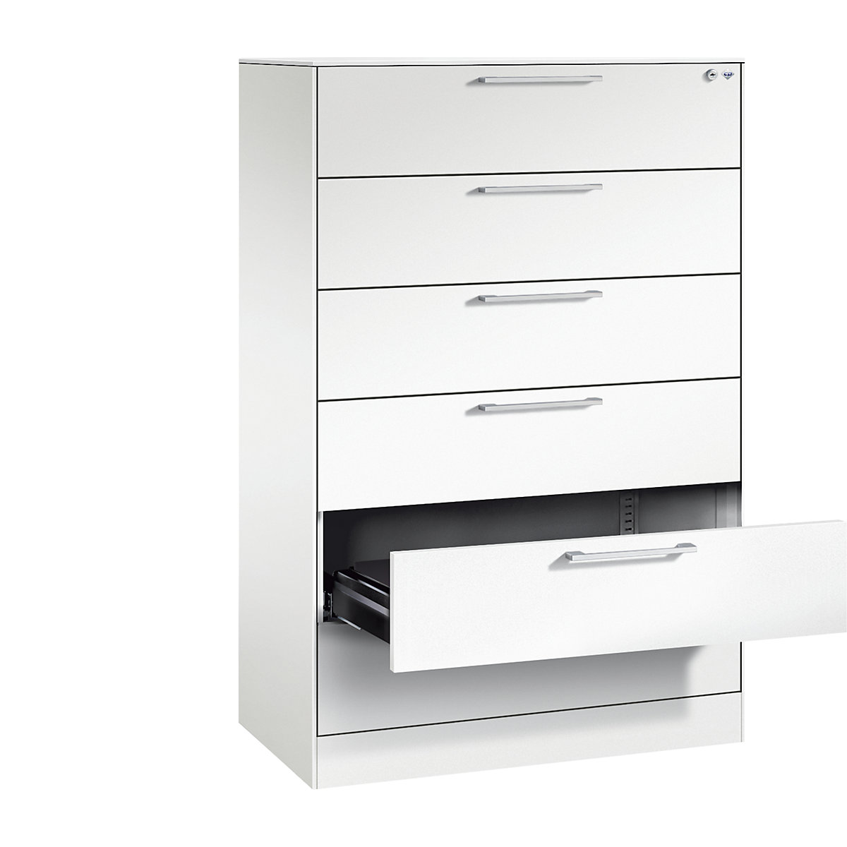 ASISTO card file cabinet – C+P, height 1292 mm, with 6 drawers, A5 landscape, traffic white/traffic white-13