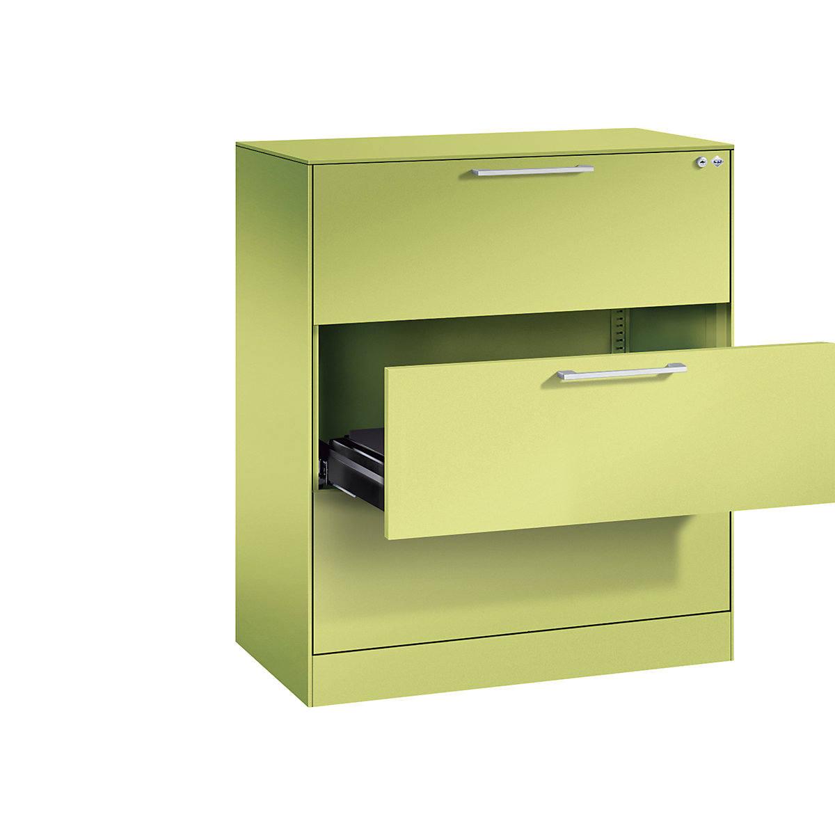 ASISTO card file cabinet – C+P, height 992 mm, with 3 drawers, A4 landscape, viridian green/viridian green-16