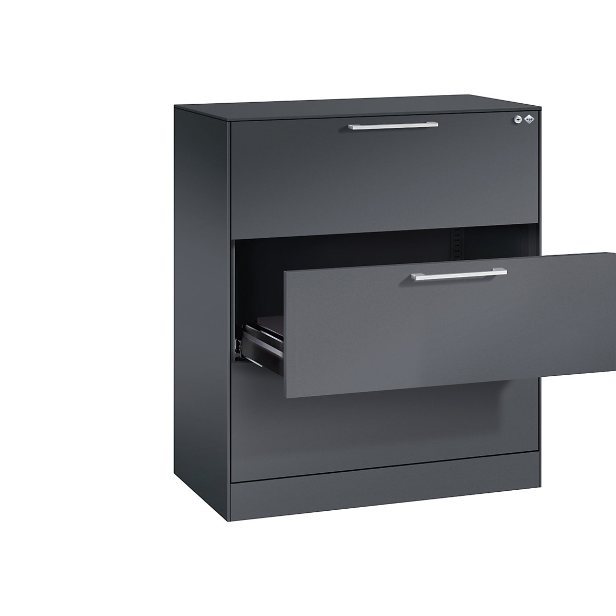 ASISTO card file cabinet – C+P, height 992 mm, with 3 drawers, A4 landscape, black grey/black grey-13