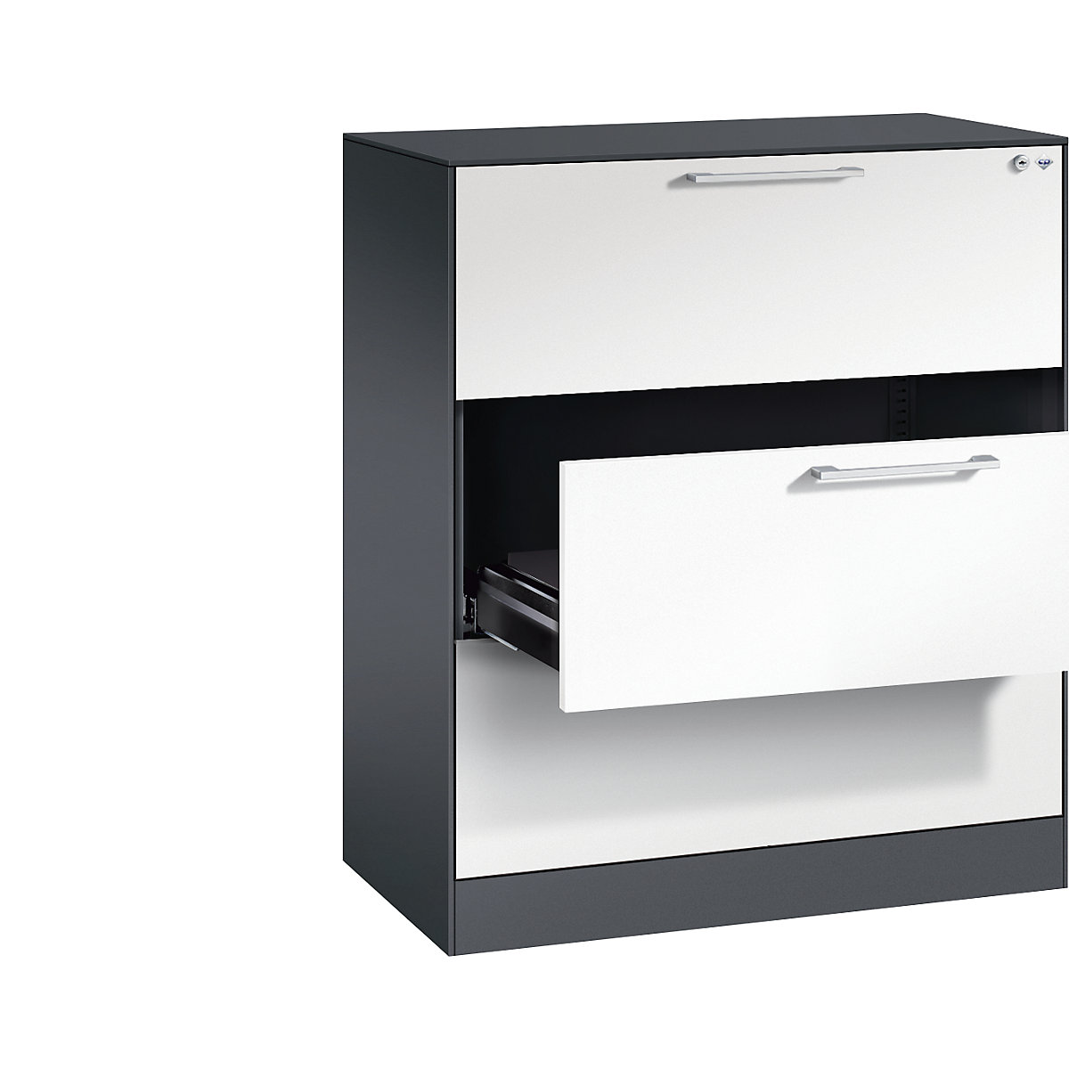 ASISTO card file cabinet – C+P, height 992 mm, with 3 drawers, A4 landscape, black grey/white-8