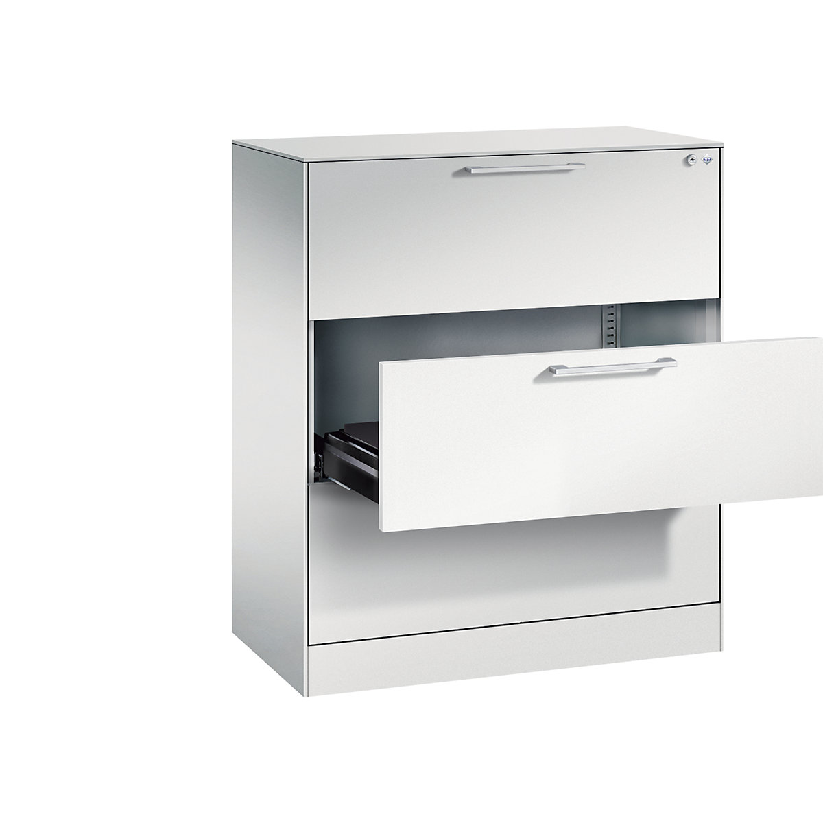ASISTO card file cabinet – C+P, height 992 mm, with 3 drawers, A4 landscape, light grey/light grey-12