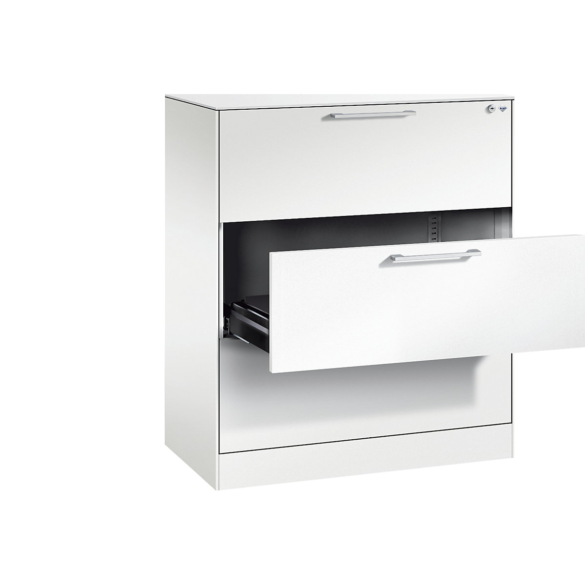 ASISTO card file cabinet – C+P, height 992 mm, with 3 drawers, A4 landscape, traffic white/traffic white-14