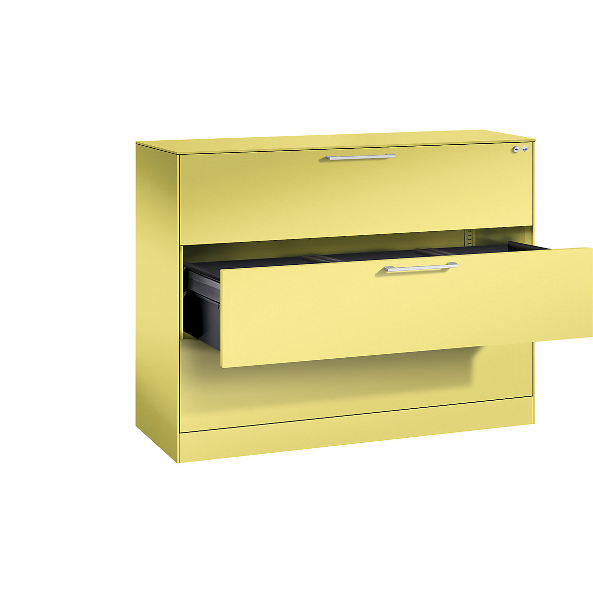 ASISTO suspension filing cabinet – C+P, width 1200 mm, with 3 drawers, sulphur yellow/sulphur yellow-12