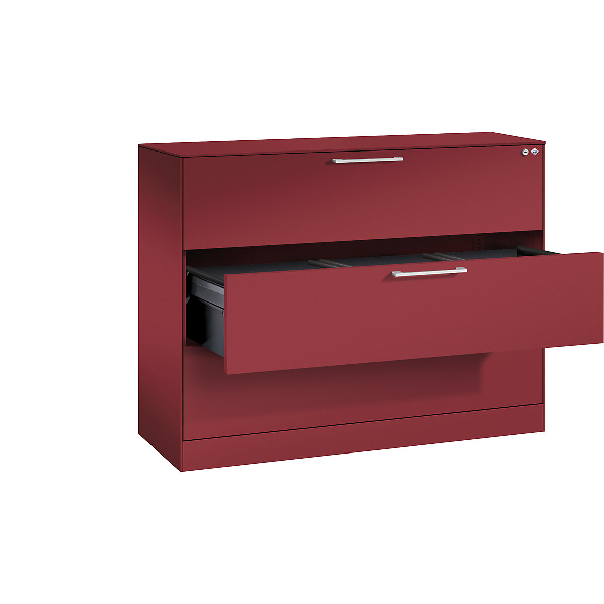 ASISTO suspension filing cabinet – C+P, width 1200 mm, with 3 drawers, flame red/flame red-7