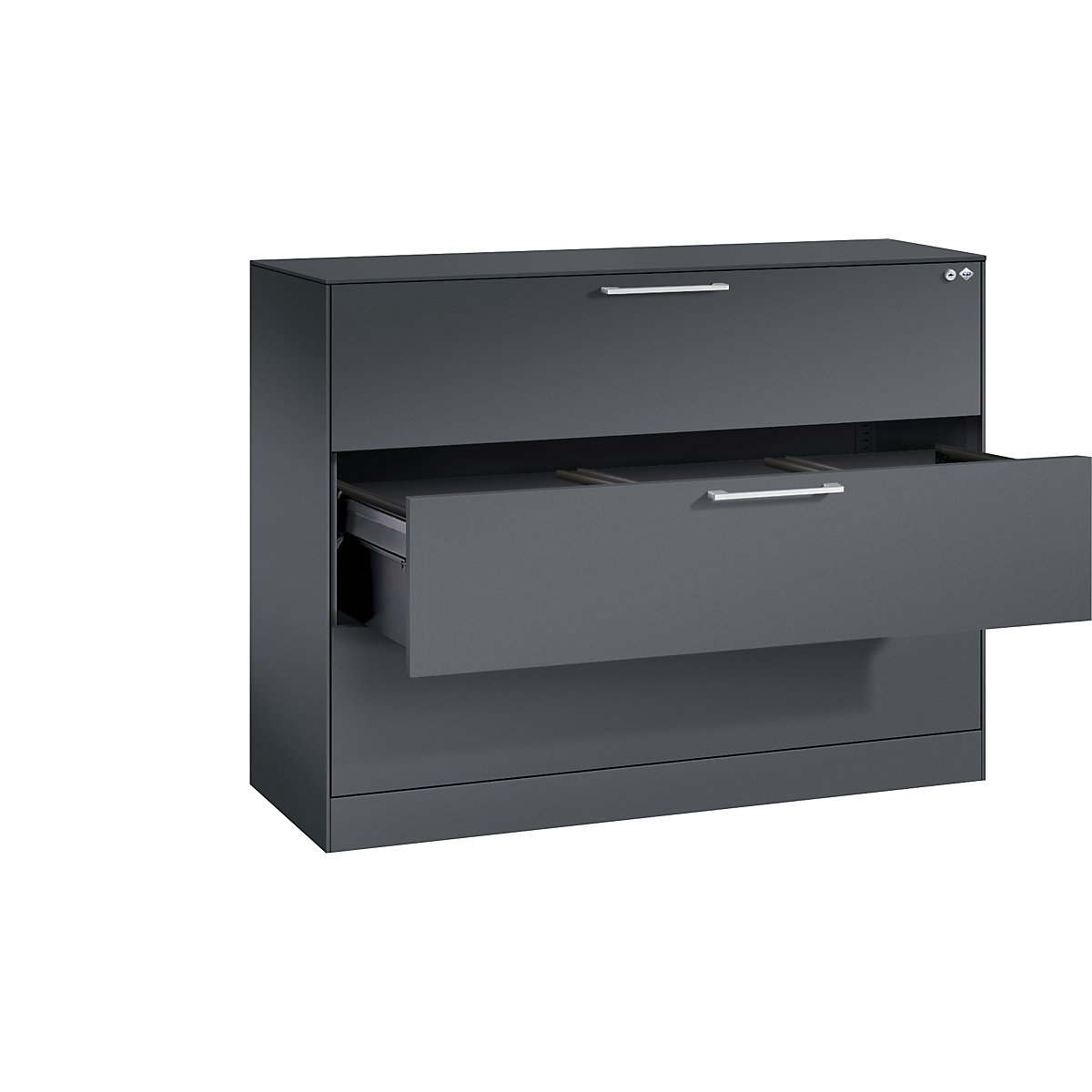 ASISTO suspension filing cabinet – C+P, width 1200 mm, with 3 drawers, black grey/black grey-11