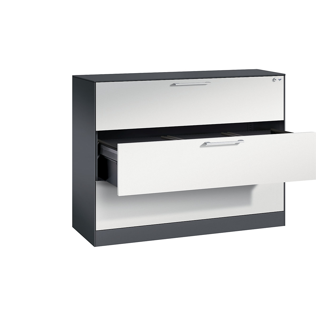 ASISTO suspension filing cabinet – C+P, width 1200 mm, with 3 drawers, black grey/light grey-8