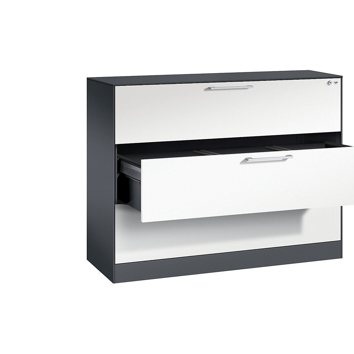 ASISTO suspension filing cabinet – C+P, width 1200 mm, with 3 drawers, black grey/traffic white-19