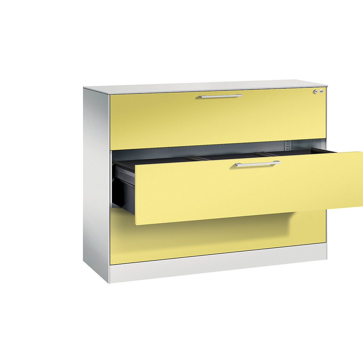 ASISTO suspension filing cabinet – C+P, width 1200 mm, with 3 drawers, light grey/sulphur yellow-13