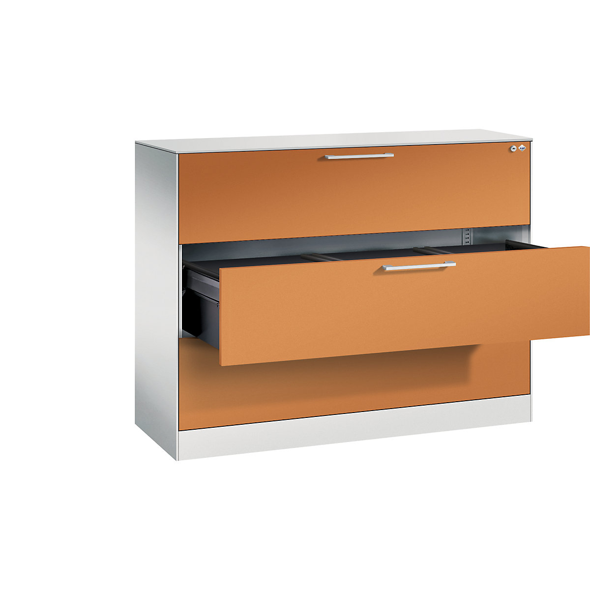 ASISTO suspension filing cabinet – C+P, width 1200 mm, with 3 drawers, light grey/yellow orange-6
