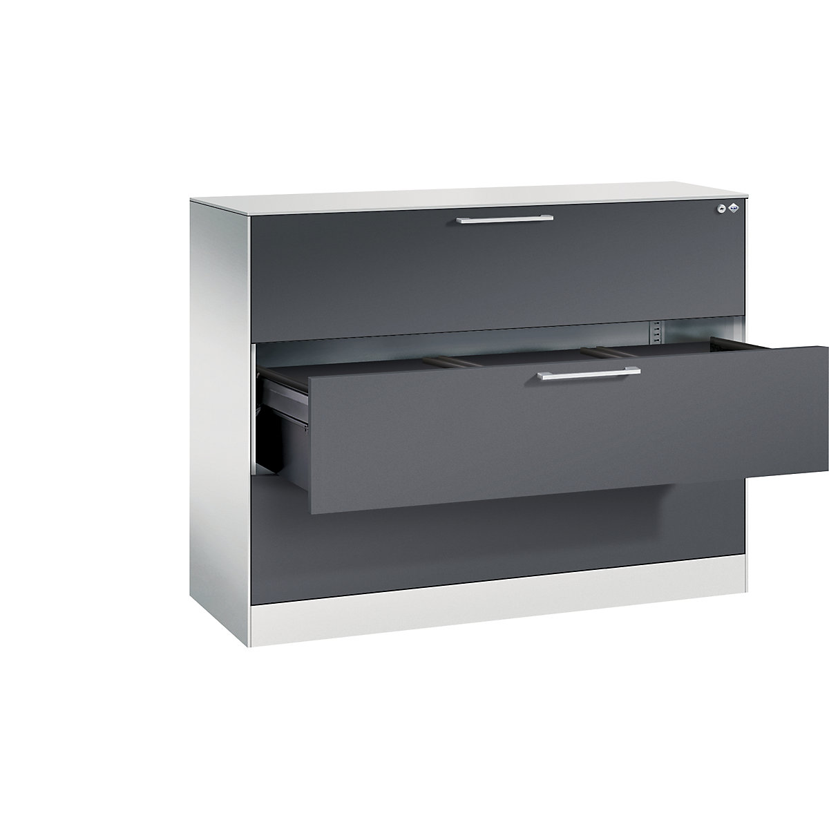 ASISTO suspension filing cabinet – C+P, width 1200 mm, with 3 drawers, light grey/black grey-3