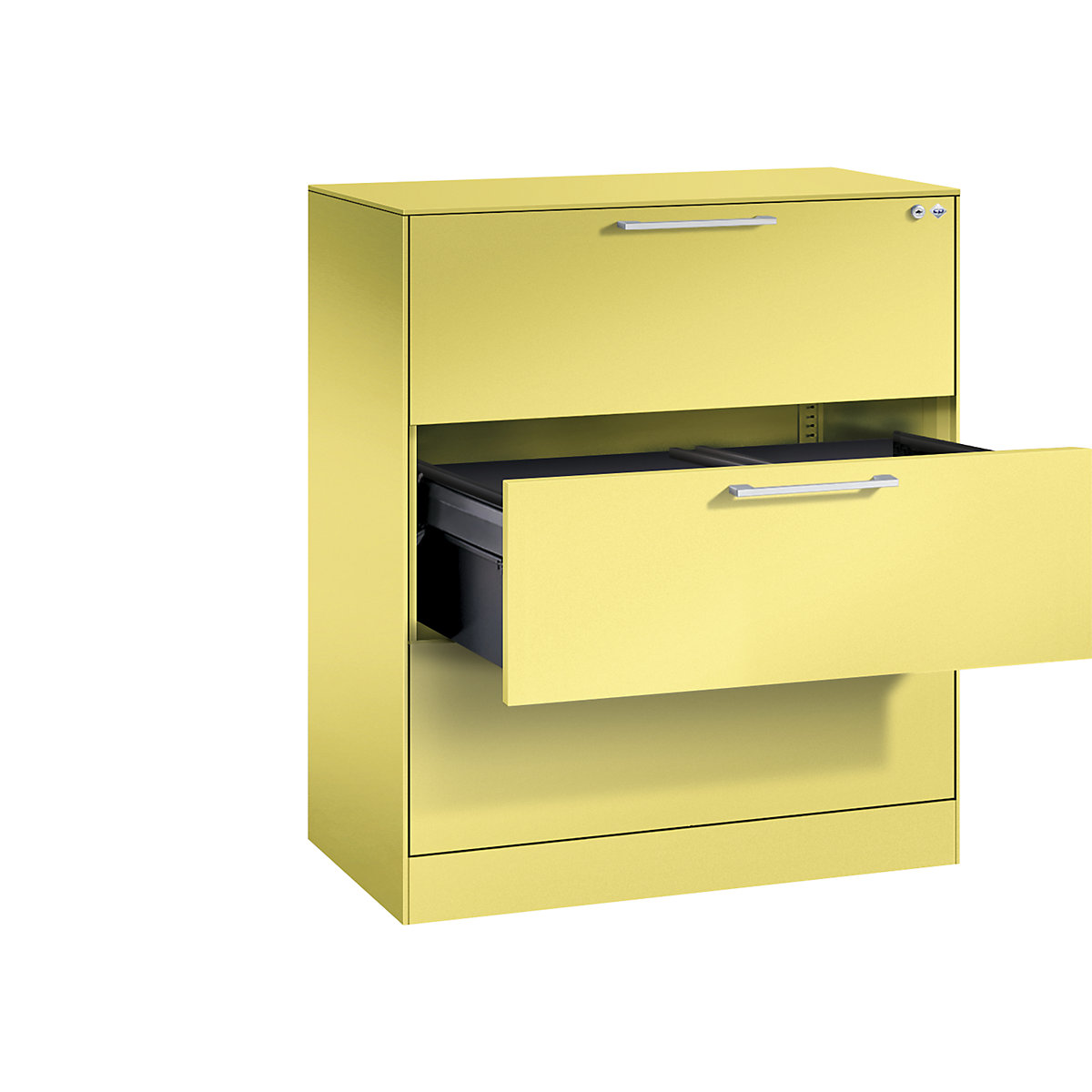 ASISTO suspension filing cabinet – C+P, width 800 mm, with 3 drawers, sulphur yellow/sulphur yellow-13